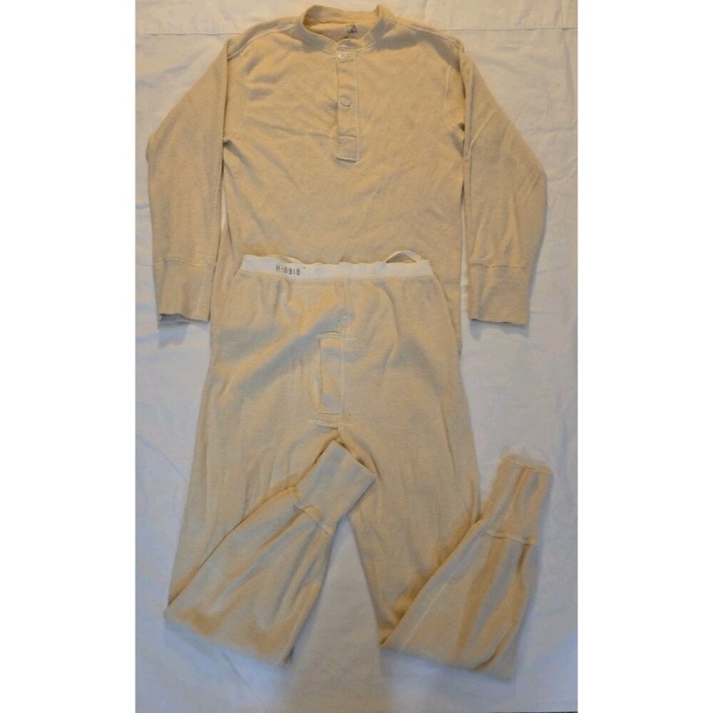 Vintage Military Wool Blend Henley Thermal Shirt And Pants Undershirt Men's M